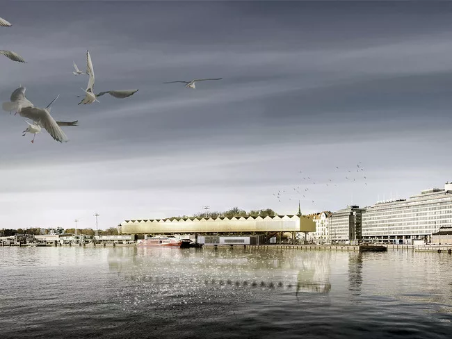 Finalist GH-1128435973 creates two facilities in dialogue with each other. The ground floor is an adaptive reuse of the existing Makasiini Terminal, conceived as a public space that extends the pedest