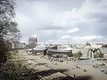 Finalist GH-04380895 links the museum to the rest of the city through a pedestrian footbridge to Tähtitorninvuori Park and a promenade along the port, including a food hall and a market during t