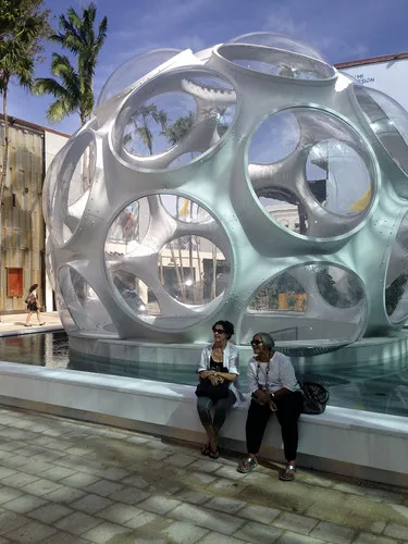 The plaza outside Fujimoto's loggia is centered on a replica Buckminster Fuller Fly's Eye Dome.<div id='_mcePaste'>