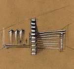 A concept sketch of the Collectors Lounge by Olson Kundig Architects.