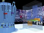 Asymptote Architecture's (Hani Rashid, Lise Anne Couture) trading floor visualization project of the Virtual Trading Floor<em>,</em> phase 2.3 documentation, 1997–1999, Electrostatic colour prin