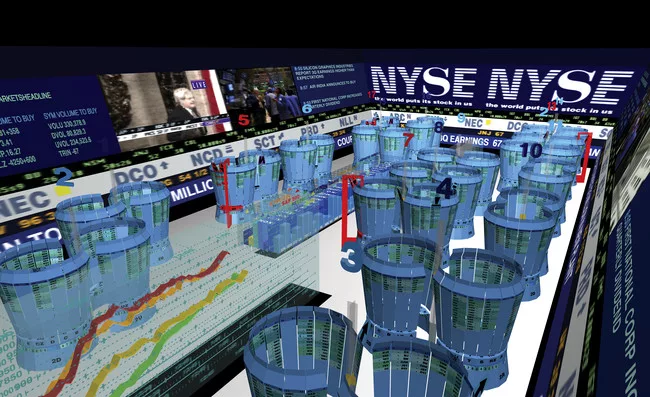 Asymptote Architecture's trading floor visualization project of the Virtual Trading Floor, 1997–1999.<div id='_mcePaste'>