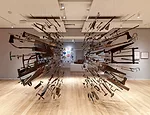Damián Ortega’s <em>Controller of the Universe</em> features 438 suspended hand tools. It is located on the third floor, in a new 6,000-square-foot gallery, as part of the exhibition <em>To
