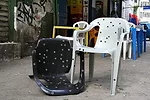 Design da Gema, <em>Stray Bullet Chair</em> (2011)<br />Polypropylene monobloc chair, stainless steel eyelets. Brazil.<div id='_mcePaste'>﻿﻿