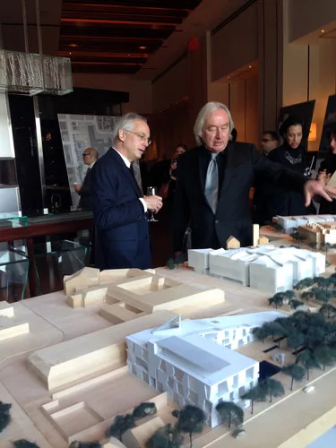 Chris McVoy and Steven Holl with their model for the expansion of Houston's Museum of Fine Arts.