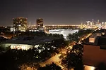 Aerial night view of the Fayez S. Sarofim Campus, with the Nancy and Rich Kinder Building and the Glassell School of Art<div id='_mcePaste'>﻿﻿