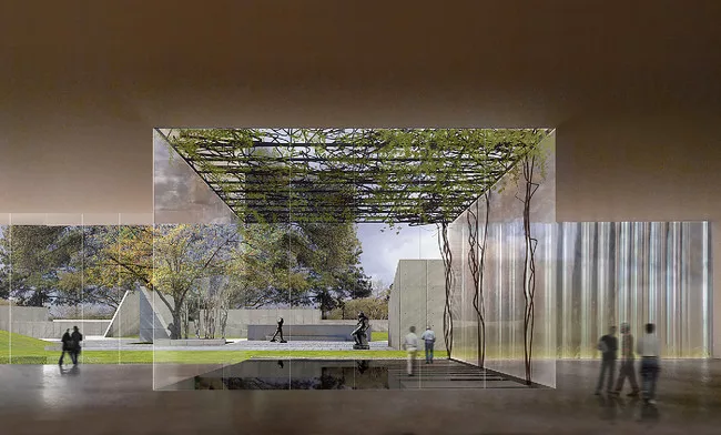 The Nancy and Rich Kinder Building entrance and garden view