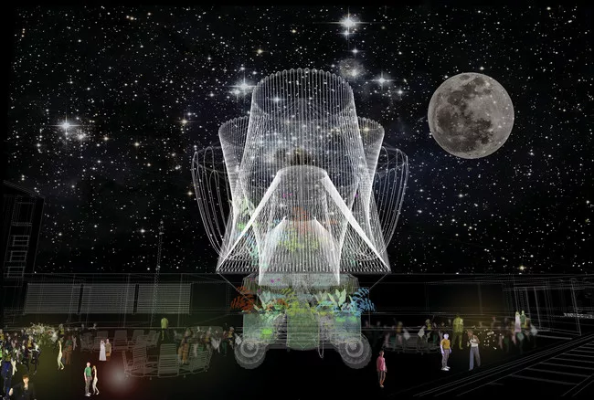 At night, the pavilion will glow from bioluminescent microbes.