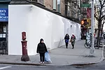 The facade for the <em>BLUEPRINT</em> exhibition was tagged with graffiti soon after it opened.<div id='_mcePaste'>﻿﻿