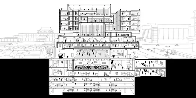 New Auction House by Ole Scheeren Rises in Beijing