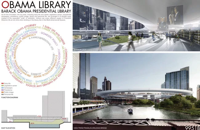 The 800-foot-diameter design would organize artifacts within a series of concentric circles while bridging one of Chicago’s rivers.<div id='_mcePaste'>﻿﻿