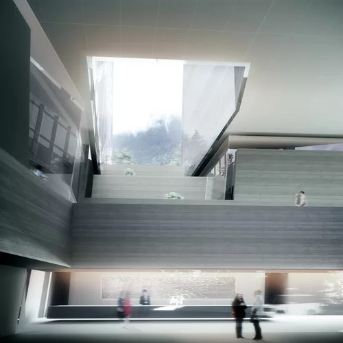 Morphosis's design for a new hotel tower in Vals, Switzerland.<div id='_mcePaste'>﻿﻿