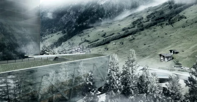Morphosis's design for a new hotel tower in Vals, Switzerland.<div id='_mcePaste'>﻿﻿