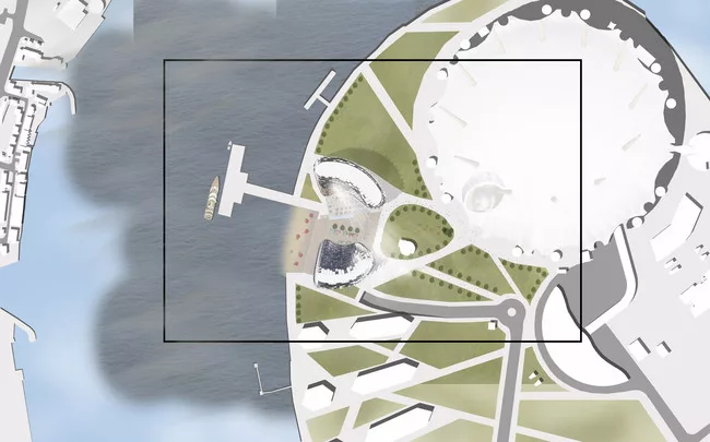 The scheme consists of two towers, kidney-shaped in plan, which define a plaza at the ground.<br /><br />