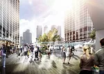 The reflected sunlight would create constantly shifting pools of light and shadow in the plaza between the two buildings.<br /><br />