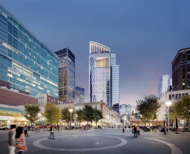 The Tower at PNC Plaza, designed by Gensler, is nearing completion in Pittsburgh. The 33-story building is expected to rely on natural ventilation for more than 40 percent of working hours and use onl