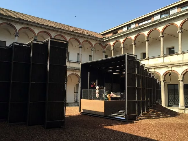 French-born architect Annabel Karim Kassar's installation is called 'Camera Chiara.' It features two telescopic pavilions that contain spaces based on Lebanese domestic interiors.