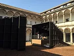 French-born architect Annabel Karim Kassar's installation is called 'Camera Chiara.' It features two telescopic pavilions that contain spaces based on Lebanese domestic interiors.