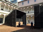 French-born architect Annabel Karim Kassar's installation is called  'Camera Chiara.' It features two telescopic pavilions that contain  spaces based on Lebanese domestic interiors.