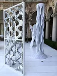 These architectural designs in marble by Raffaello Galliotto were made by diamond wire cutting, diamond disc cutting, and a milling lathe.