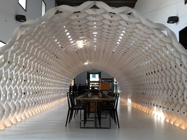 Inside Kengo Kuma's installation.