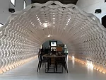 Inside Kengo Kuma's installation.