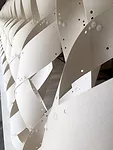 An up-close view of Kuma's cocoon structure, made of 1mm-thick vulcanized paper that twists and weaves.