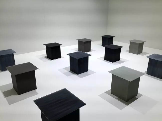 The first floor of Nendo's exhibit at the Museo della Permanente featured the Japanese designer's stunning work for Glas Italia.
