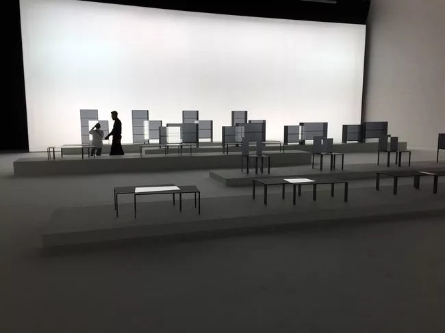 The first floor of Nendo's exhibit at the Museo della Permanente featured the Japanese designer's stunning work for Glas Italia.