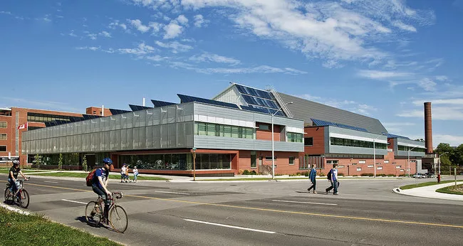 The CANMET Materials Technology Laboratory in Hamilton, Ontario, by Diamond Schmitt, houses more than 800 pieces of customized equipment. Even so, the building uses only 30 percent of the energy of a