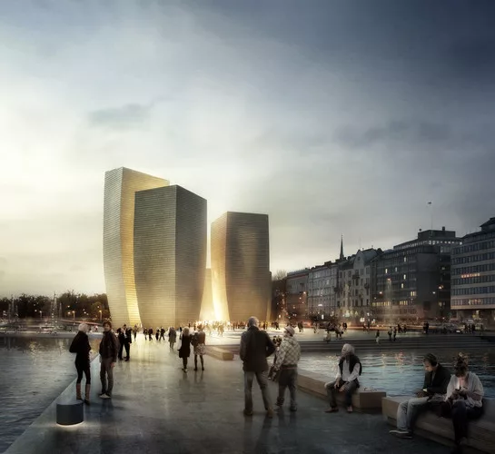 One of the six finalist designs for the Guggenheim Helsinki.  These  renderings are unmarked to preserve the anonymity mandated by  Finnish  law.