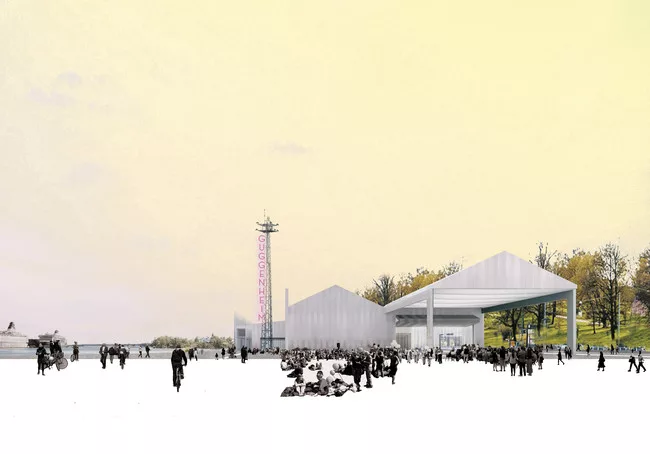 One of the six finalist designs for the Guggenheim Helsinki.  These  renderings are unmarked to preserve the anonymity mandated by  Finnish  law.