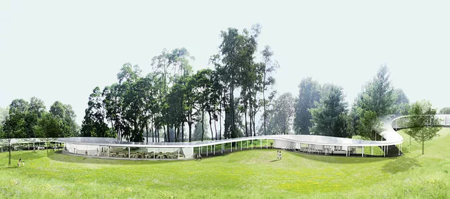 The Grace Farms building consists of a 1,400-foot-long pergola that meanders through the rolling terrain.<div id='_mcePaste'>﻿﻿