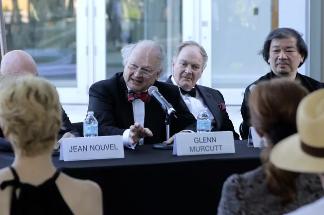 (left to right) Glenn Murcutt, Lord Peter Palumbo and Shigeru Ban.