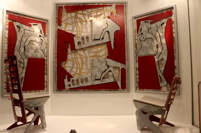 Folditure, by Hoboken, New Jersey-based Alexander Gendell, designs lightweight, foldable chairs and tables that can hang in a closet or on a peg when not in use. Gendell incorporated five folded chair