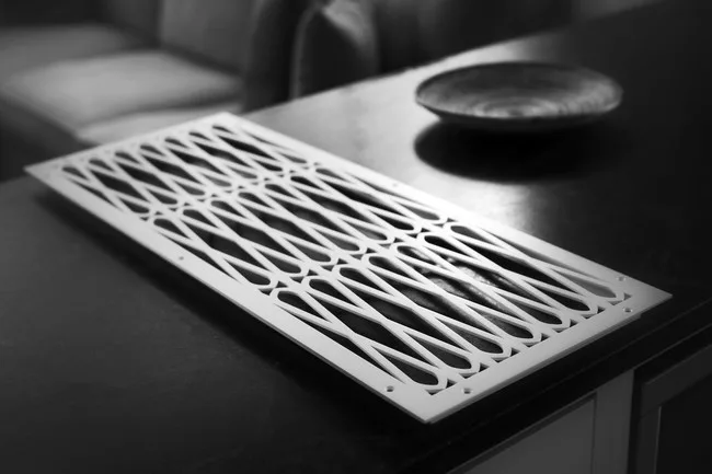 Textile designer Annie Kantor used her expertise in repeating-pattern design to develop a line of decorative metal heat registers and vents via AJK Design Studio.<div id='_mcePaste'>