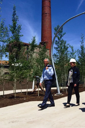 Chicago Mayor Rahm Emanuel strolls down the 606 trail at a preview event.