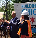 Chicago Mayor Rahm Emanuel and the Trust for Public Land's Chicago Regional Director, Beth White, at a preview of the 606.<div id='_mcePaste'>﻿﻿