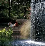Pershing Park, designed by M. Paul Friedberg and Partners, as it  appeared when it opened in 1981. The park will be replaced by a new  World War I memorial.