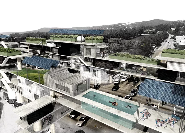 wHY built a model of Wilshire Boulevard in which houses occupy the spaces previously devoted to cars.