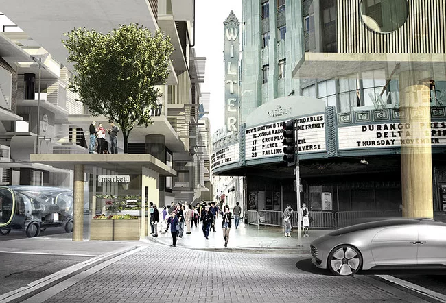 wHY built a model of Wilshire Boulevard in which houses occupy the spaces previously devoted to cars.