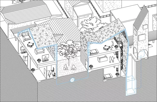 LOHA proposes houses outfitted with large-scale sponges and bladders that could trap water and deposit it directly into an aquifer.