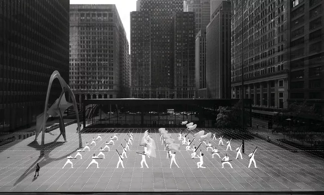 Artist Bryony Roberts will enlist a drill team to perform at Mies van der Rohe’s Federal Center.