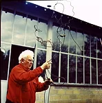 Sculptor Alexander Calder at work in Sache, France, 1964, photographed by Pedro E. Guerrero.