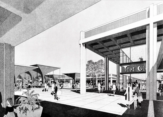 Urban Redevelopment Authority of Pittsburgh; Helmut Jacoby, renderer; Illustration from Allegheny Center: From a Rich Heritage, a New Way of Life... (brochure), c. 1962; Allegheny Center; Deeter & Rit