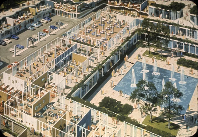 Robert Schwartz; Panther Hollow Project, c. 1964; architectural rendering (35mm slide); Architect: Harrison & Abramovitz; Courtesy of Carnegie Mellon University Architecture Archives.