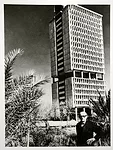 Walter Gropius and the office tower of the University of Bagdhad, 1967.