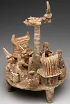 Town model with flying figures (voladores); Nayarit, Mexico, ca. 100 B.C.–A.D. 250