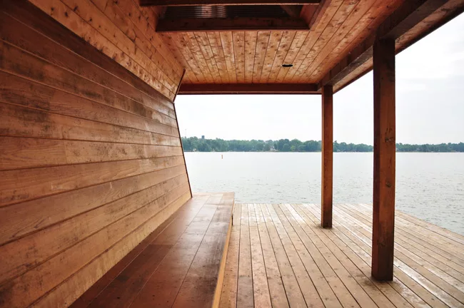 Austin+Mergold's broad range of projects, situated in rural contexts, include this dock house on Lake Meade in Pennsylvania.
