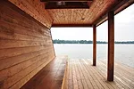 Austin+Mergold's broad range of projects, situated in rural contexts, include this dock house on Lake Meade in Pennsylvania.